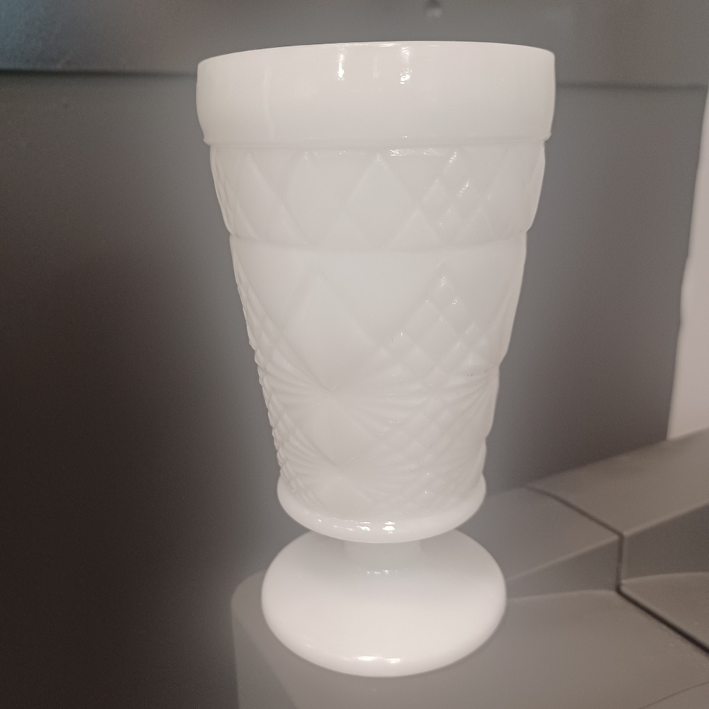 Vintage Milk Glass Footed Pedestral Goblet Collectible Collection Diamond